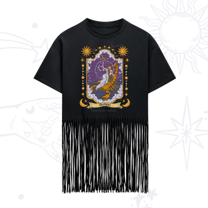 Purplehecate Scorpio Zodiac Fringe Hem T-Shirt
