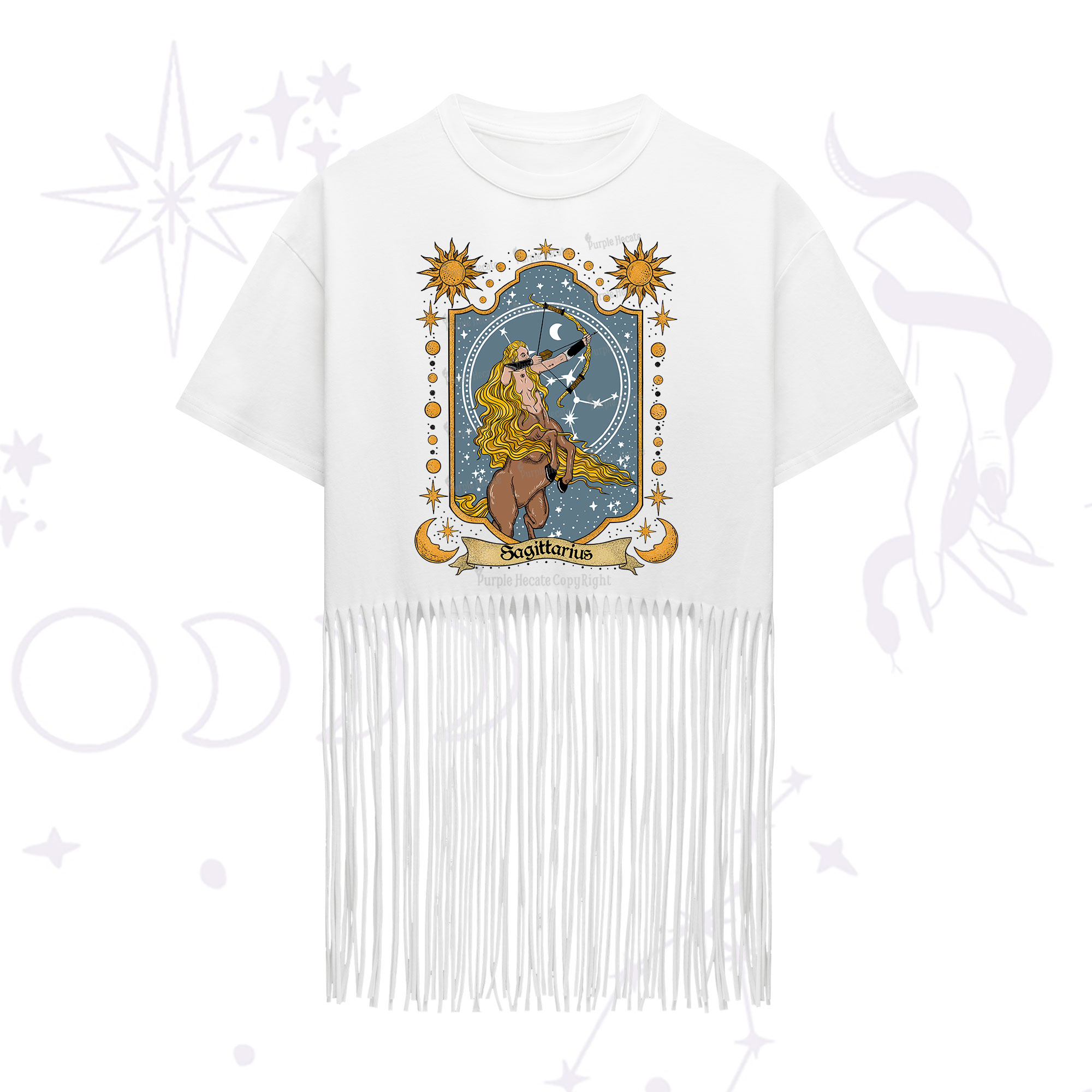 Purplehecate Sagittarius Zodiac Fringe Hem T-Shirt