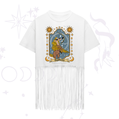 Purplehecate Sagittarius Zodiac Fringe Hem T-Shirt