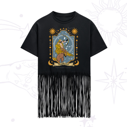 Purplehecate Sagittarius Zodiac Fringe Hem T-Shirt