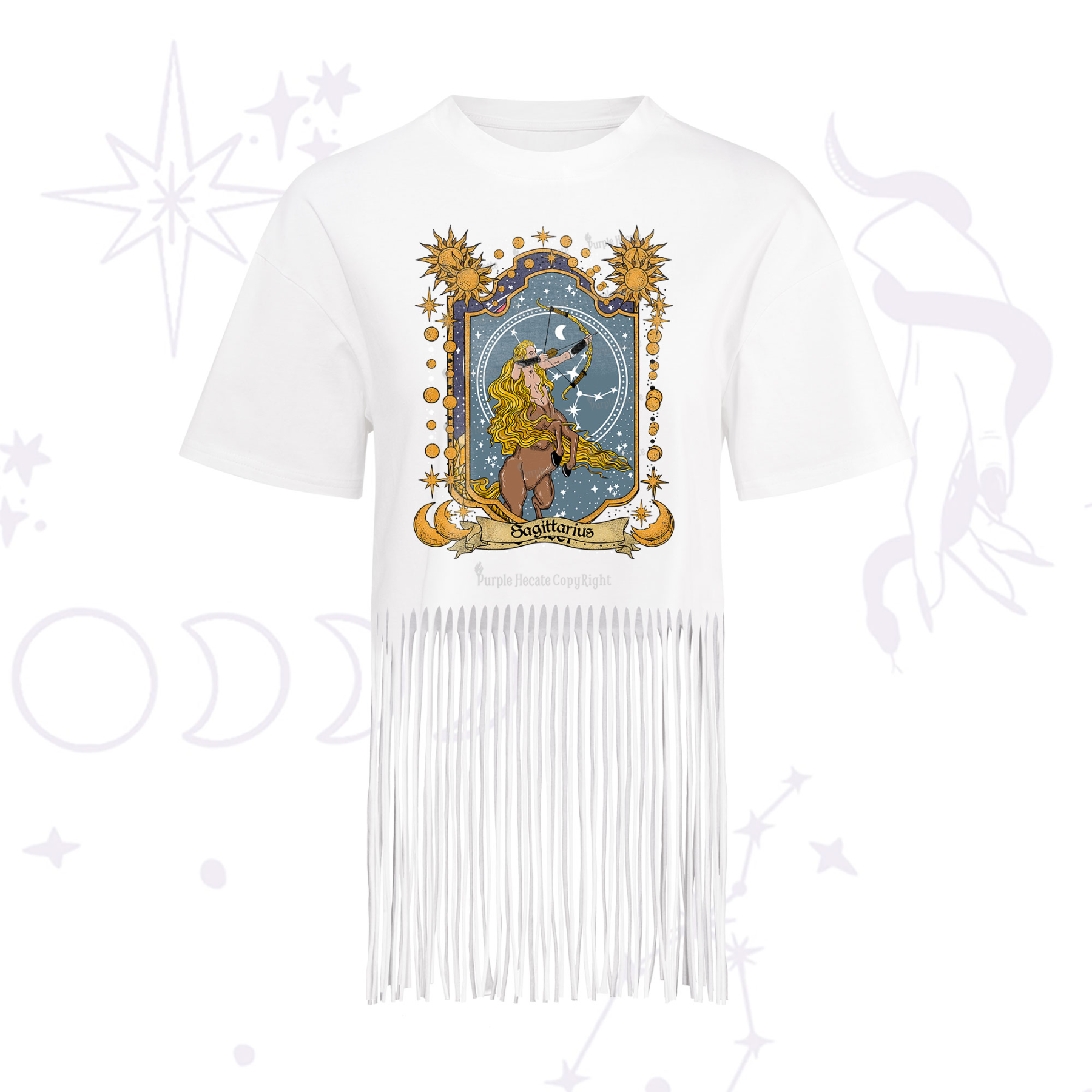 Purplehecate Sagittarius Zodiac Fringe Hem T-Shirt