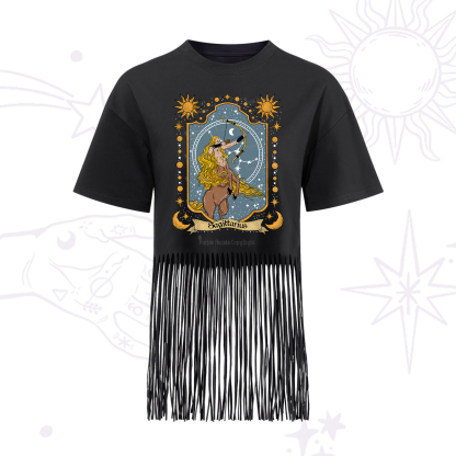Purplehecate Sagittarius Zodiac Fringe Hem T-Shirt
