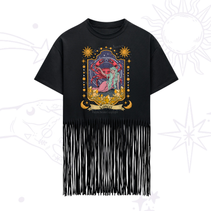 Purplehecate Cancer Zodiac Fringe Hem T-Shirt