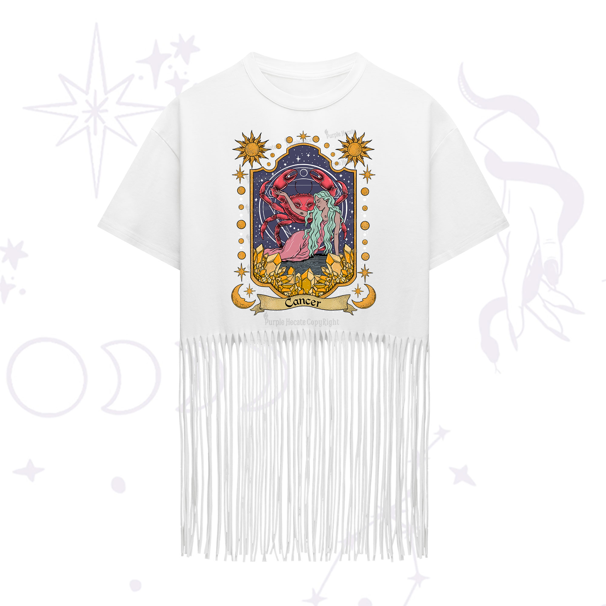 Purplehecate Cancer Zodiac Fringe Hem T-Shirt