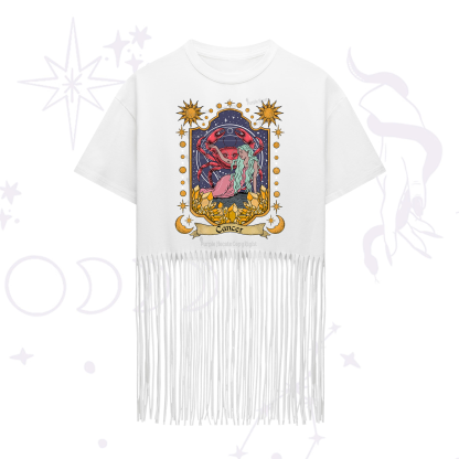Purplehecate Cancer Zodiac Fringe Hem T-Shirt