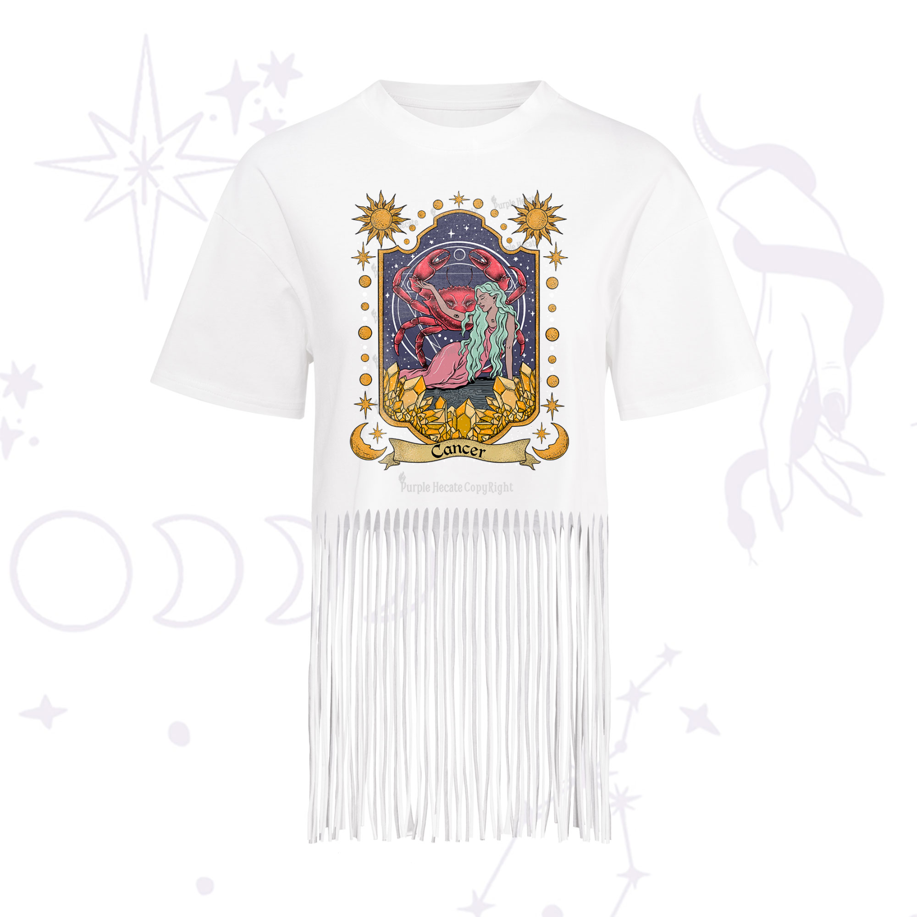 Purplehecate Cancer Zodiac Fringe Hem T-Shirt