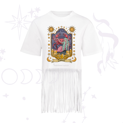 Purplehecate Cancer Zodiac Fringe Hem T-Shirt