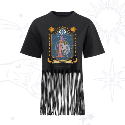 Purplehecate Taurus Zodiac Fringe Hem T-Shirt