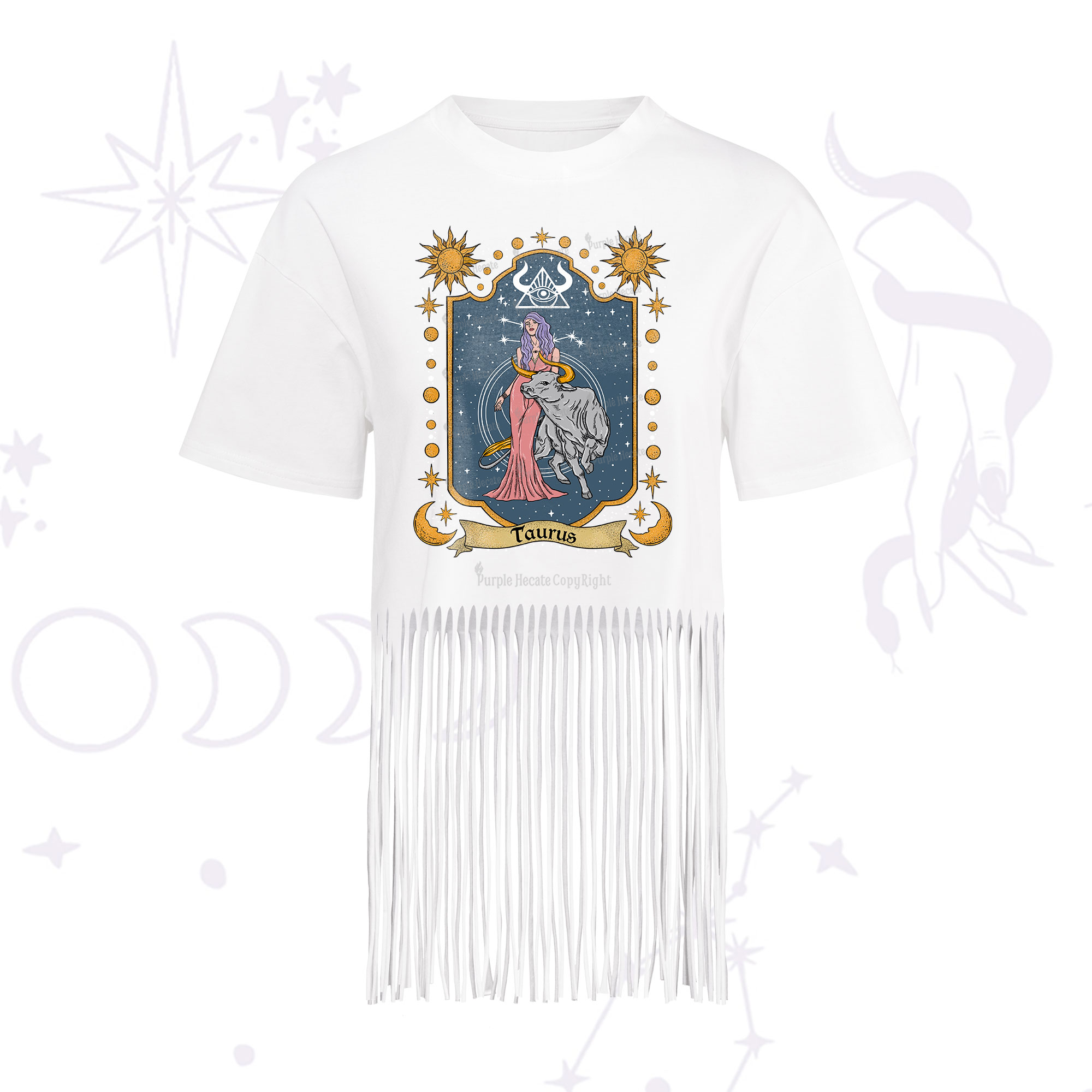 Purplehecate Taurus Zodiac Fringe Hem T-Shirt