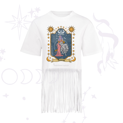 Purplehecate Taurus Zodiac Fringe Hem T-Shirt