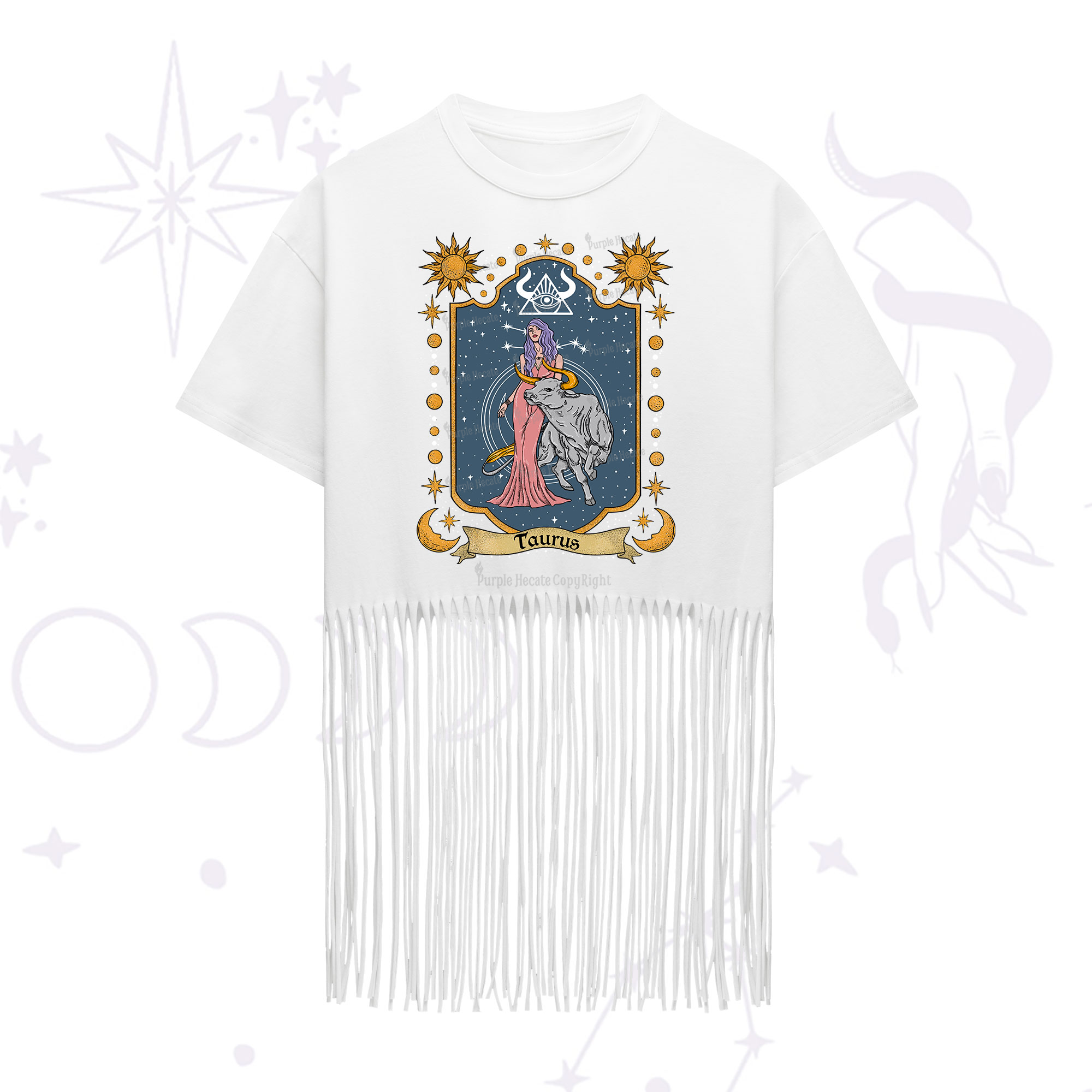 Purplehecate Taurus Zodiac Fringe Hem T-Shirt