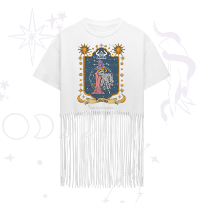Purplehecate Taurus Zodiac Fringe Hem T-Shirt