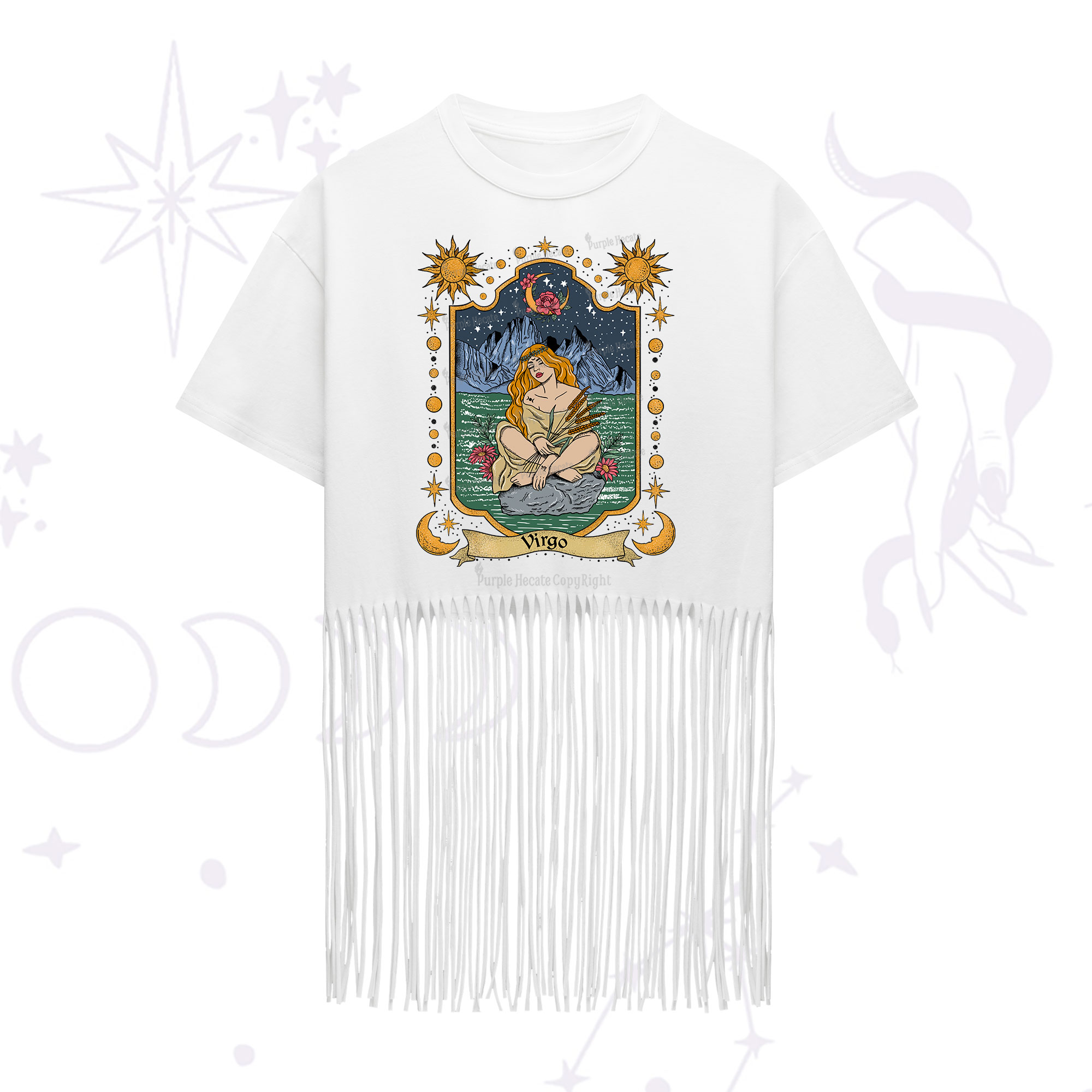 Purplehecate Virgo Zodiac Fringe Hem T-Shirt