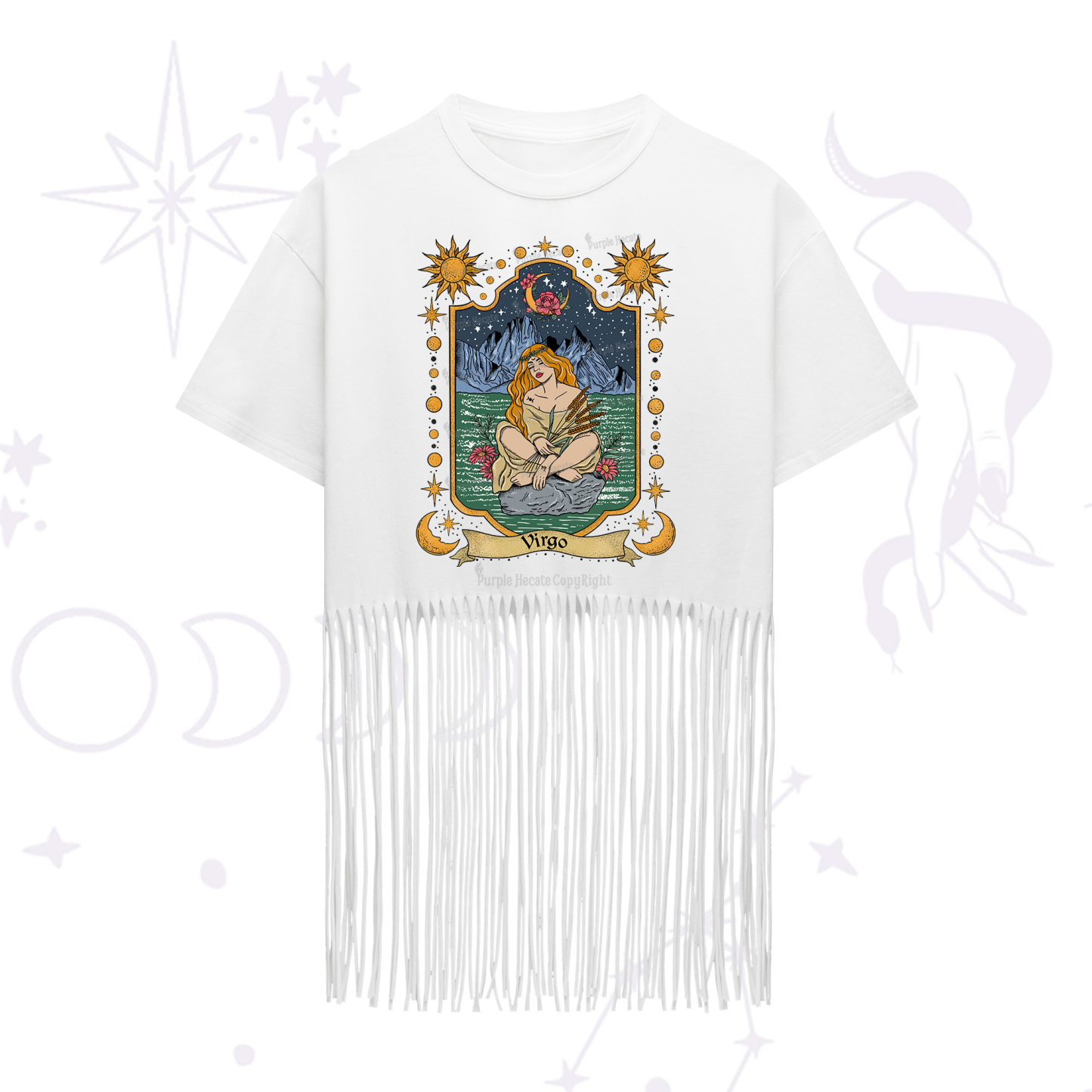 Purplehecate Virgo Zodiac Fringe Hem T-Shirt