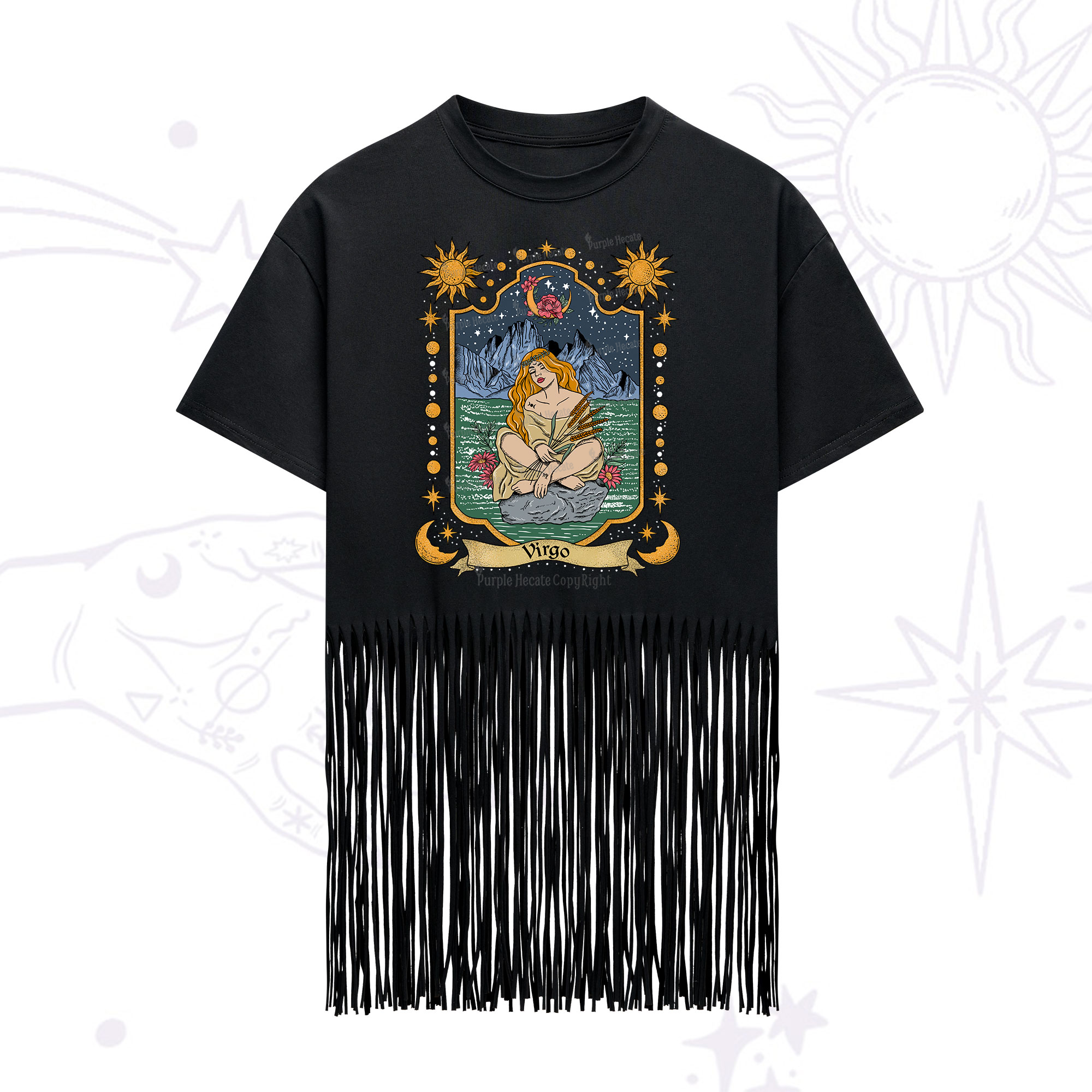 Purplehecate Virgo Zodiac Fringe Hem T-Shirt