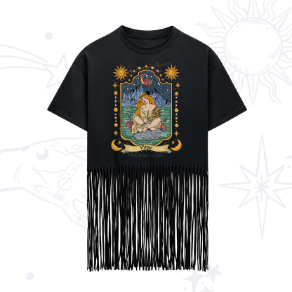 Purplehecate Virgo Zodiac Fringe Hem T-Shirt