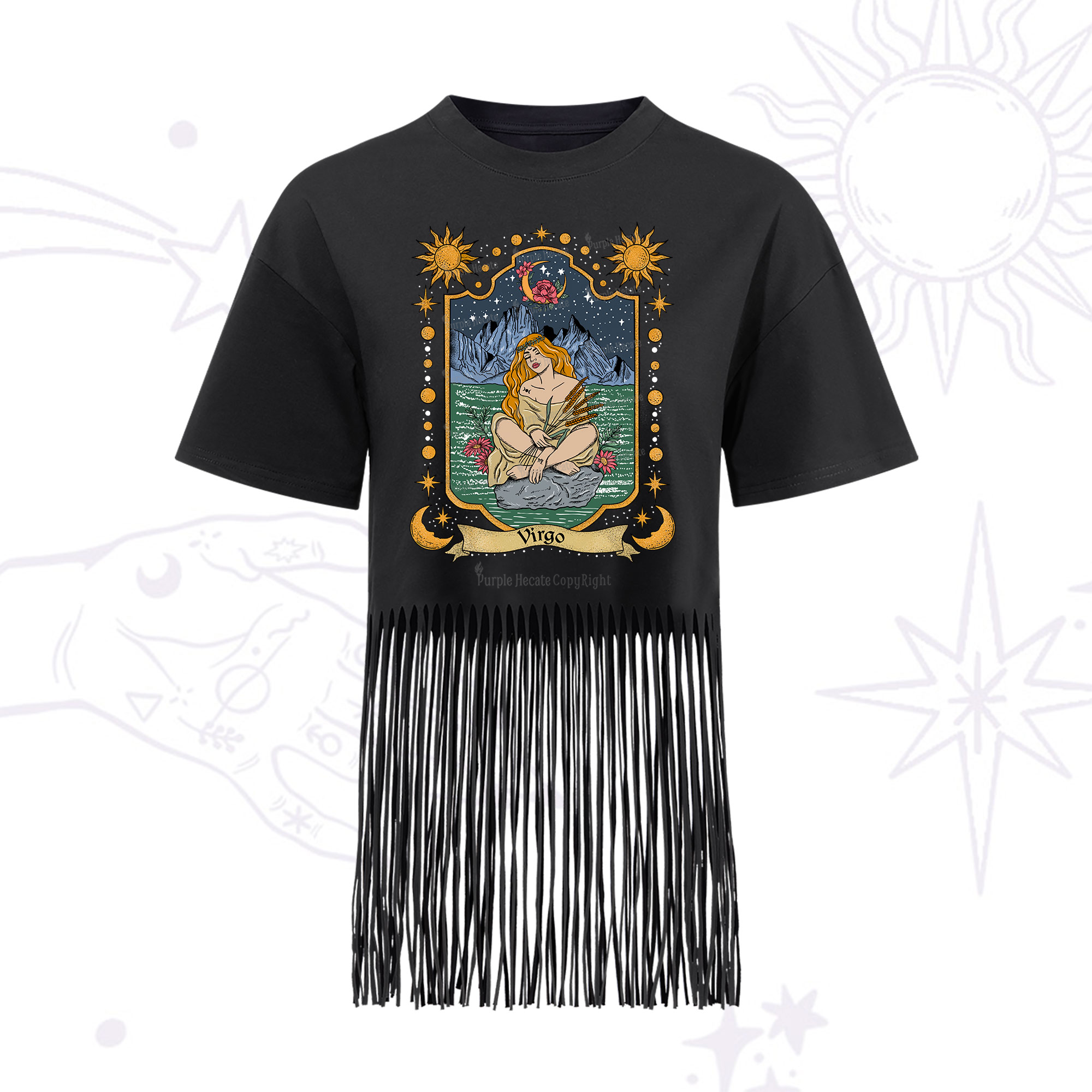 Purplehecate Virgo Zodiac Fringe Hem T-Shirt