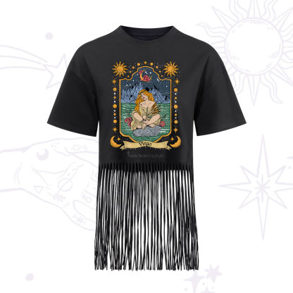 Purplehecate Virgo Zodiac Fringe Hem T-Shirt
