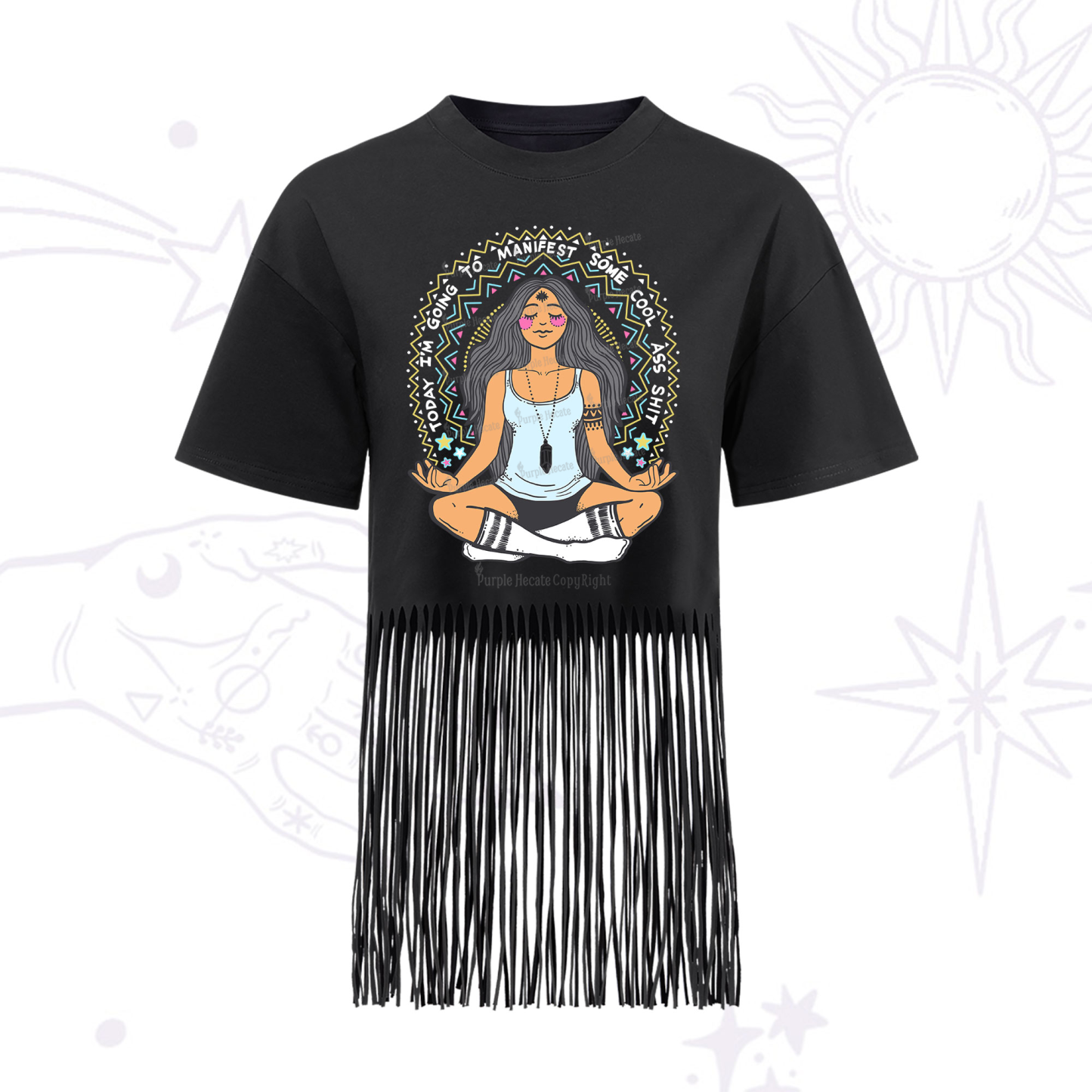 Purplehecate Today I'm Going To Manifest Fringe Hem T-Shirt