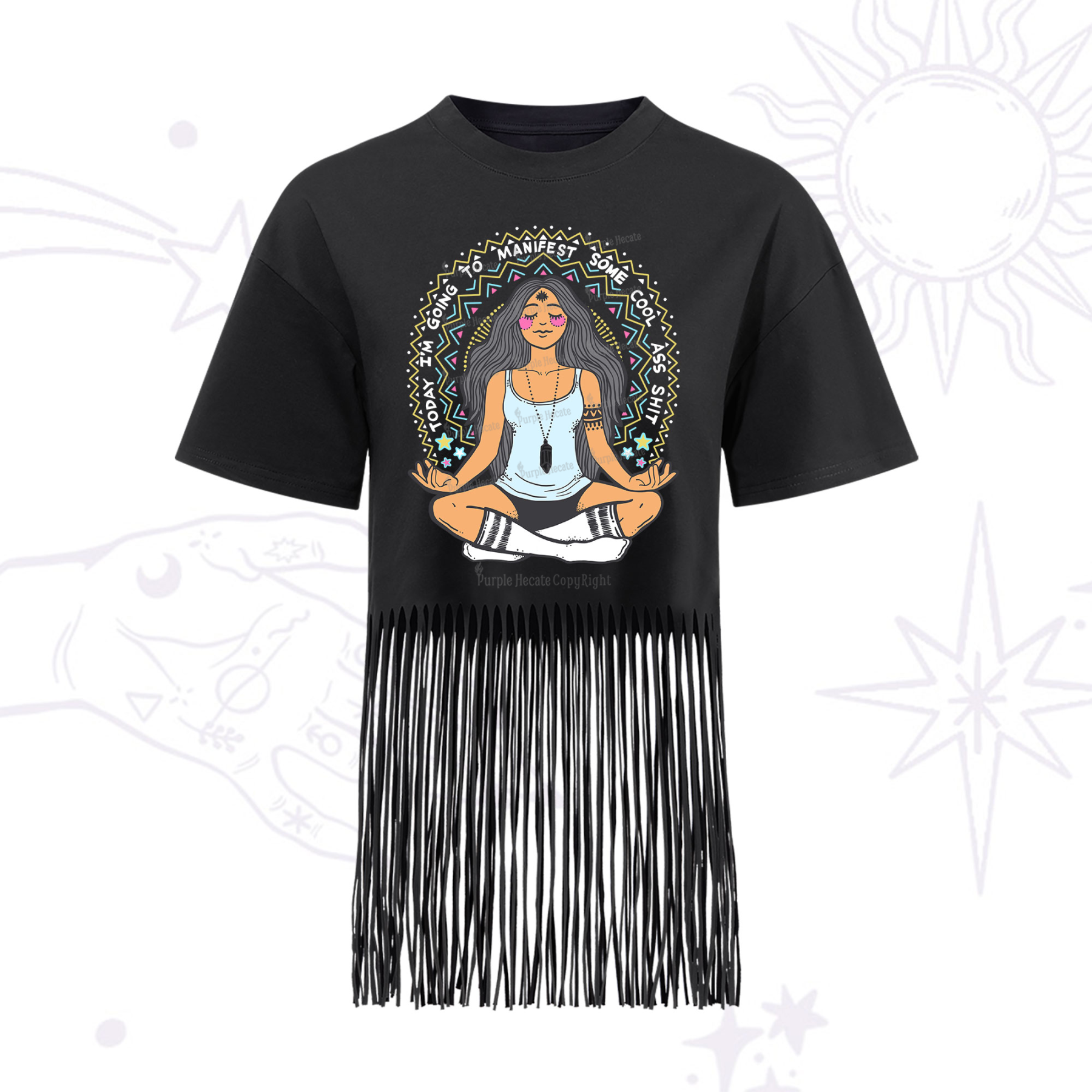 Purplehecate Today I'm Going To Manifest Fringe Hem T-Shirt