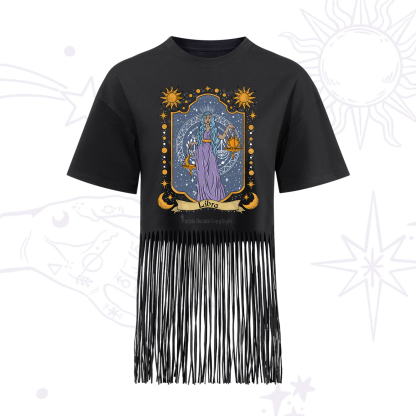 Purplehecate Libra Zodiac Fringe Hem T-Shirt