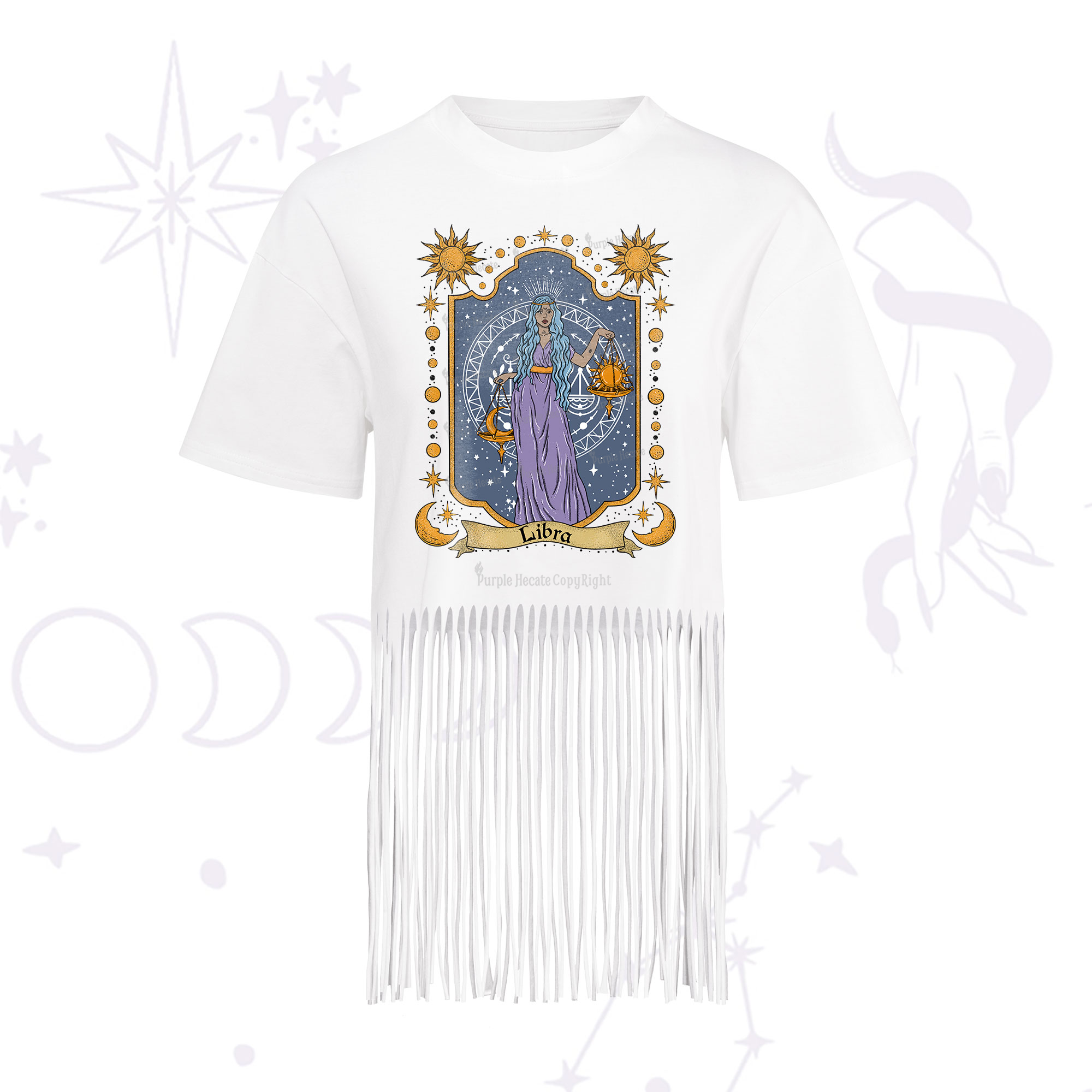 Purplehecate Libra Zodiac Fringe Hem T-Shirt