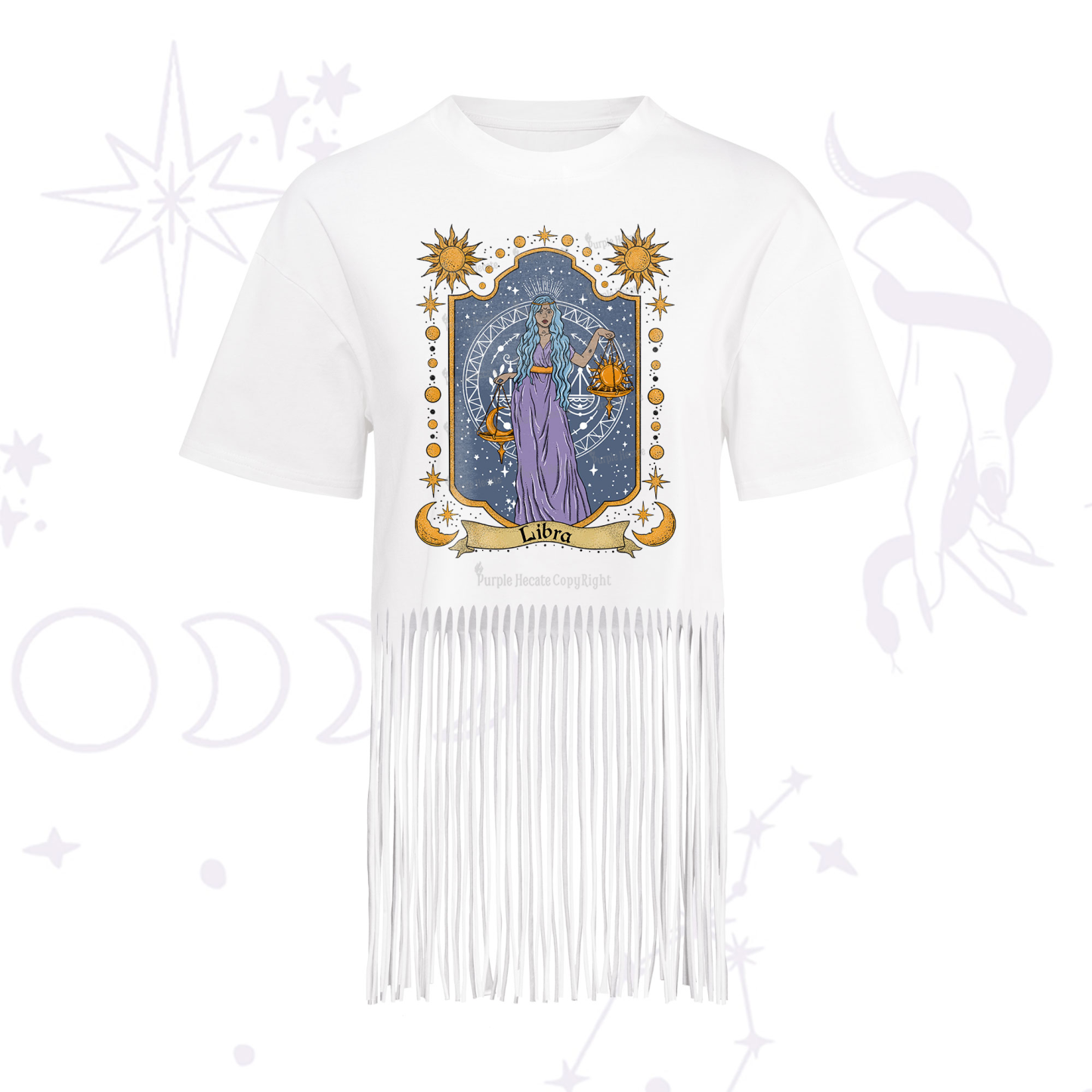 Purplehecate Libra Zodiac Fringe Hem T-Shirt