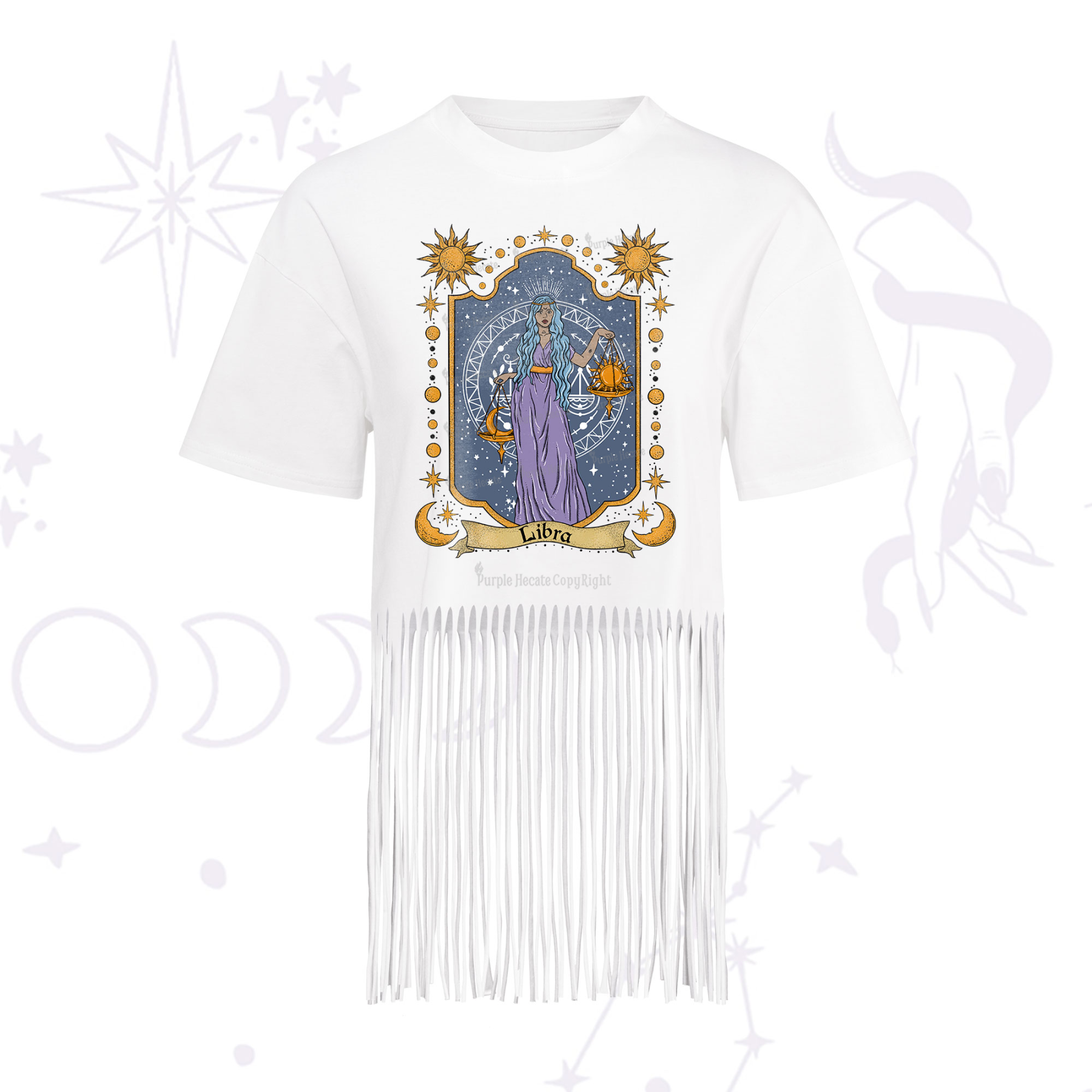 Purplehecate Libra Zodiac Fringe Hem T-Shirt