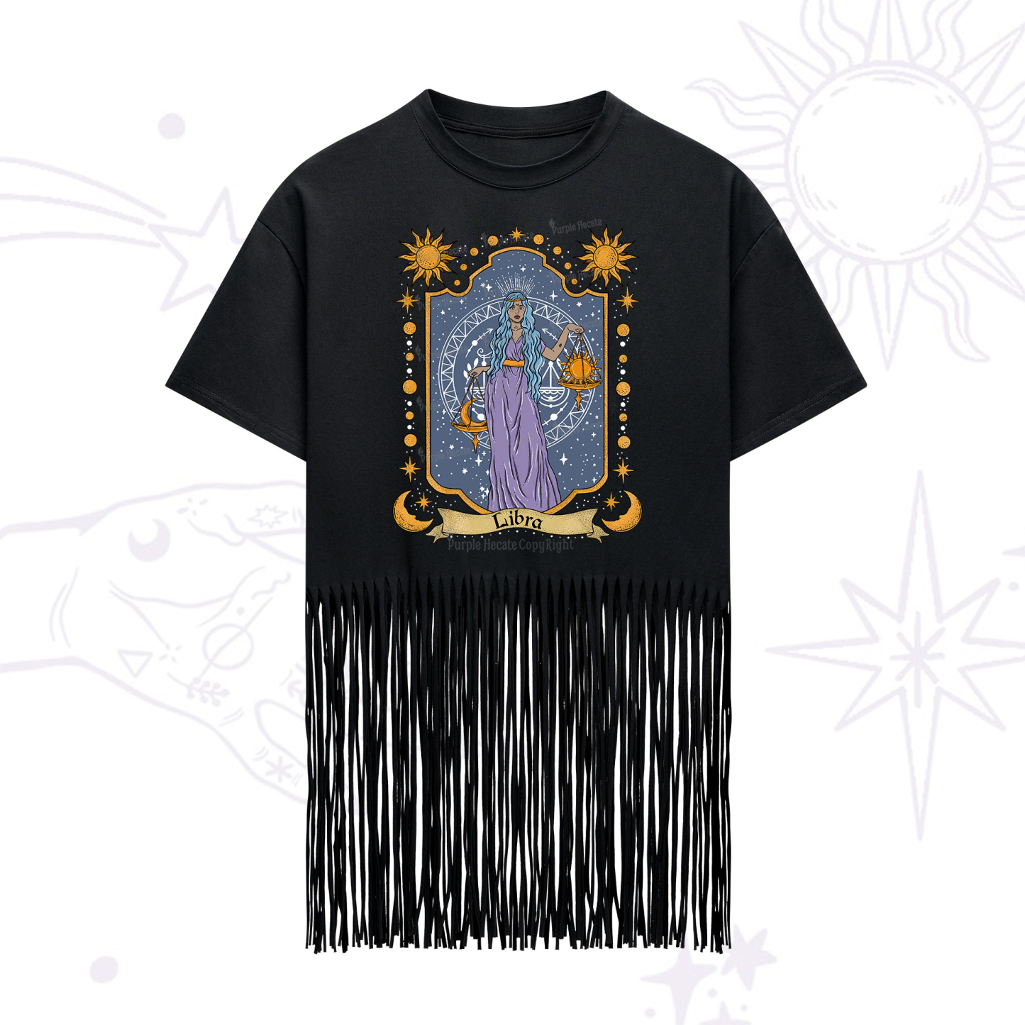 Purplehecate Libra Zodiac Fringe Hem T-Shirt