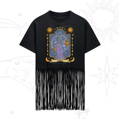 Purplehecate Libra Zodiac Fringe Hem T-Shirt
