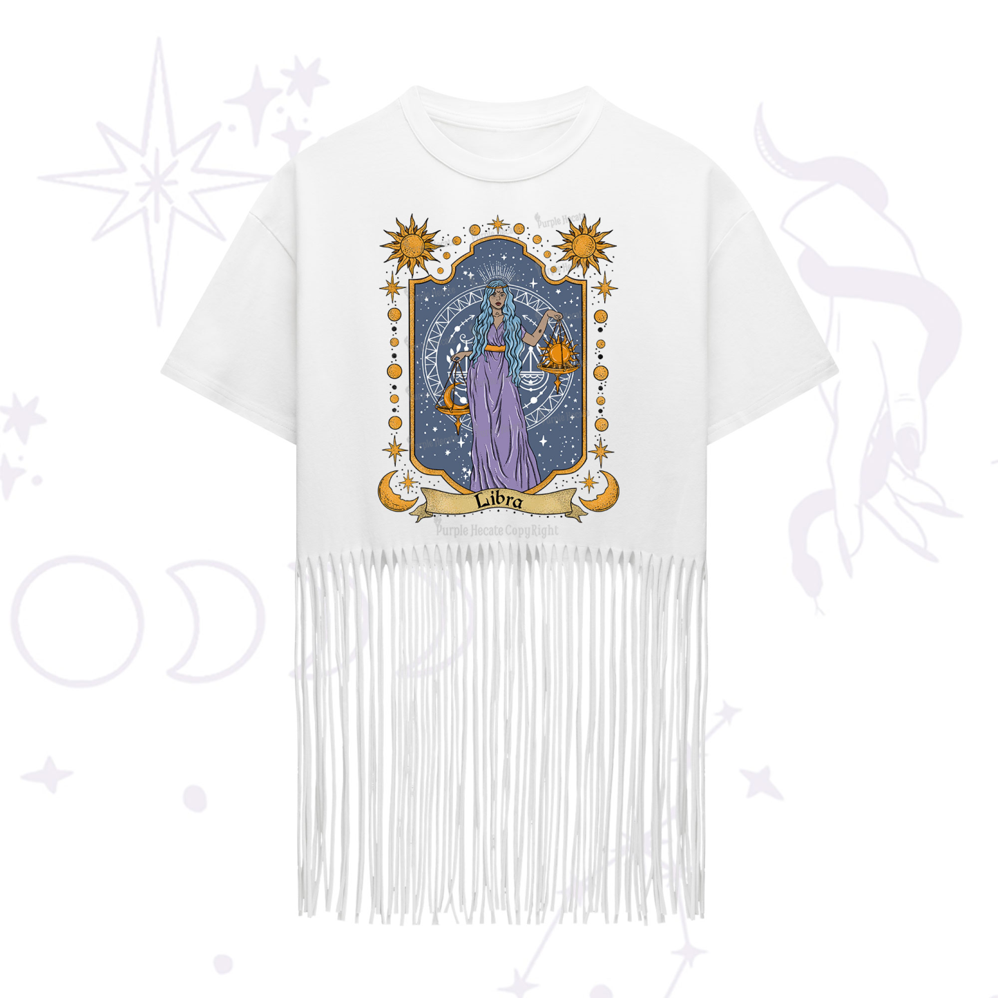 Purplehecate Libra Zodiac Fringe Hem T-Shirt