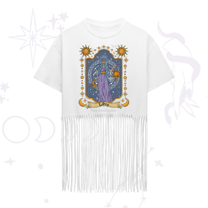 Purplehecate Libra Zodiac Fringe Hem T-Shirt