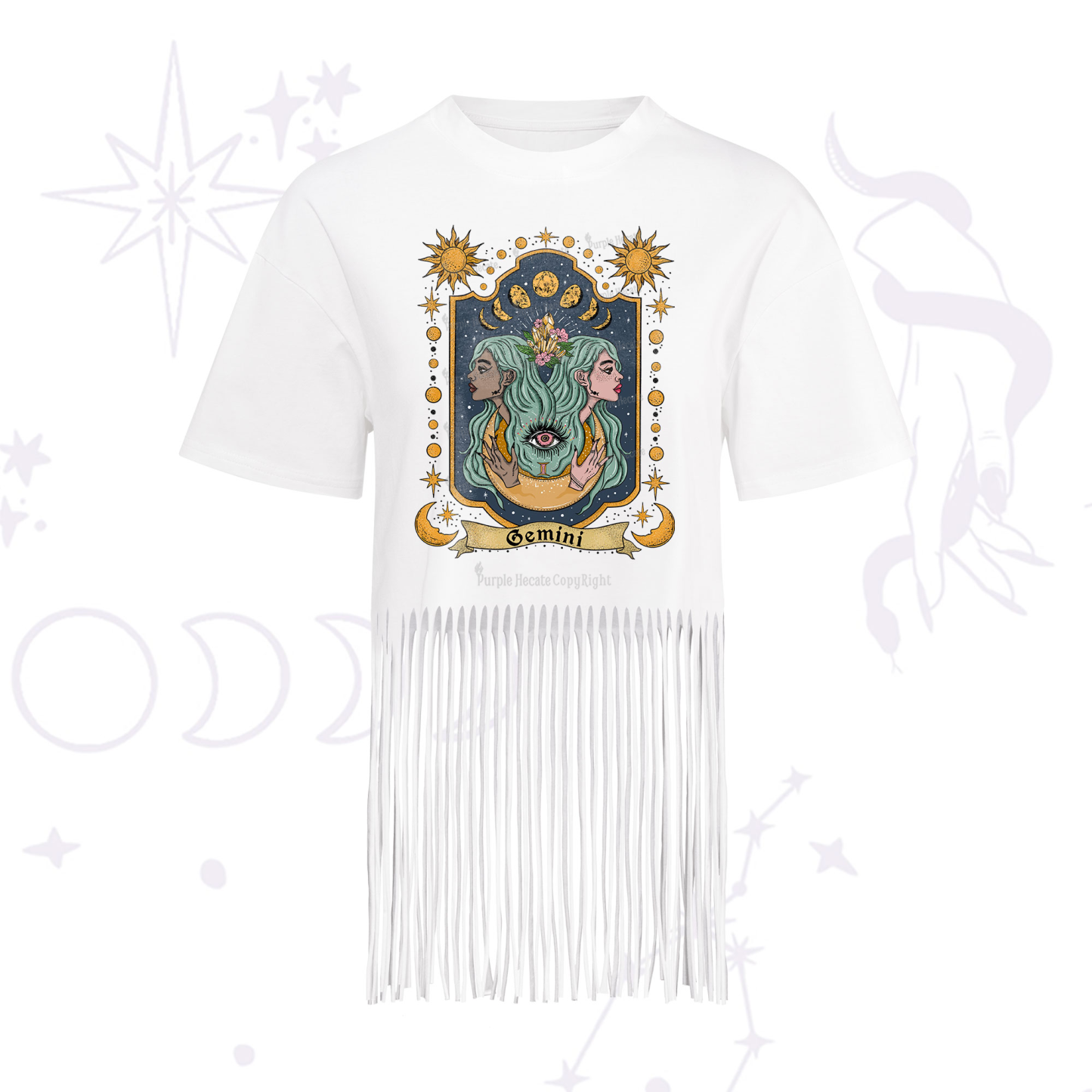 Purplehecate Gemini Zodiac Fringe Hem T-Shirt