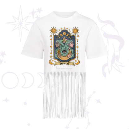 Purplehecate Gemini Zodiac Fringe Hem T-Shirt