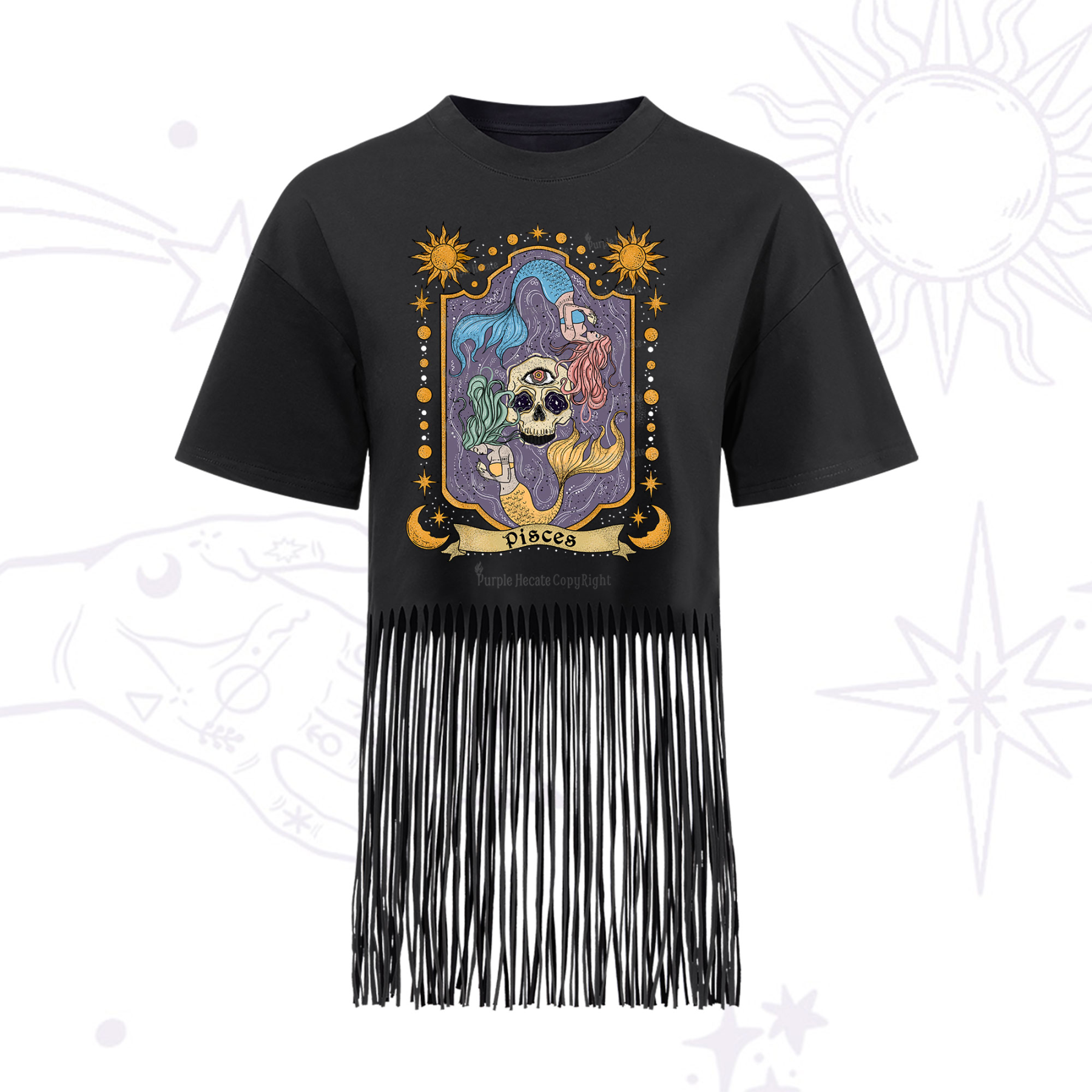 Purplehecate Pisces Zodiac Fringe Hem T-Shirt