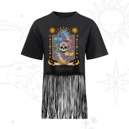 Purplehecate Pisces Zodiac Fringe Hem T-Shirt