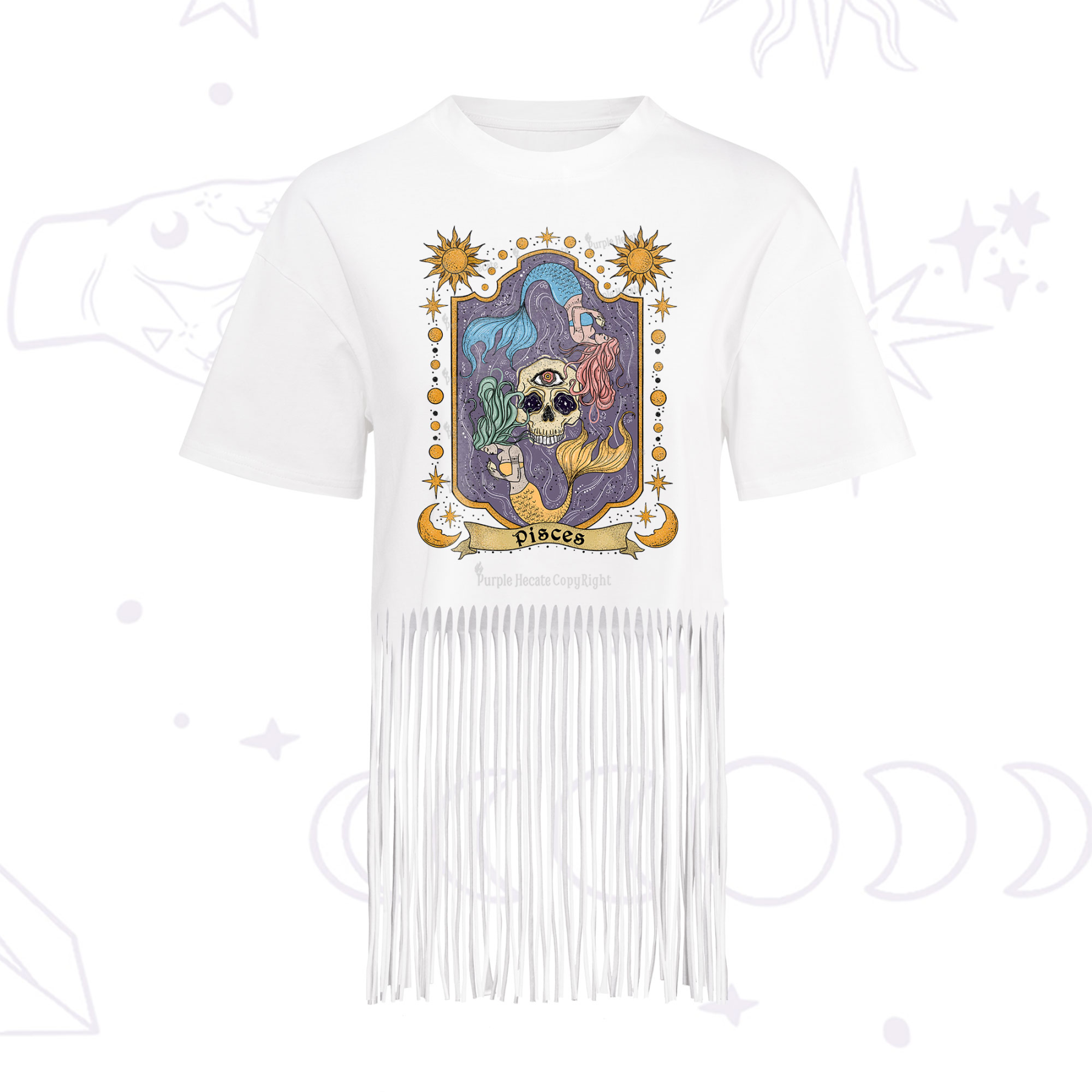 Purplehecate Pisces Zodiac Fringe Hem T-Shirt