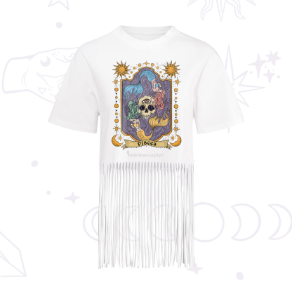 Purplehecate Pisces Zodiac Fringe Hem T-Shirt
