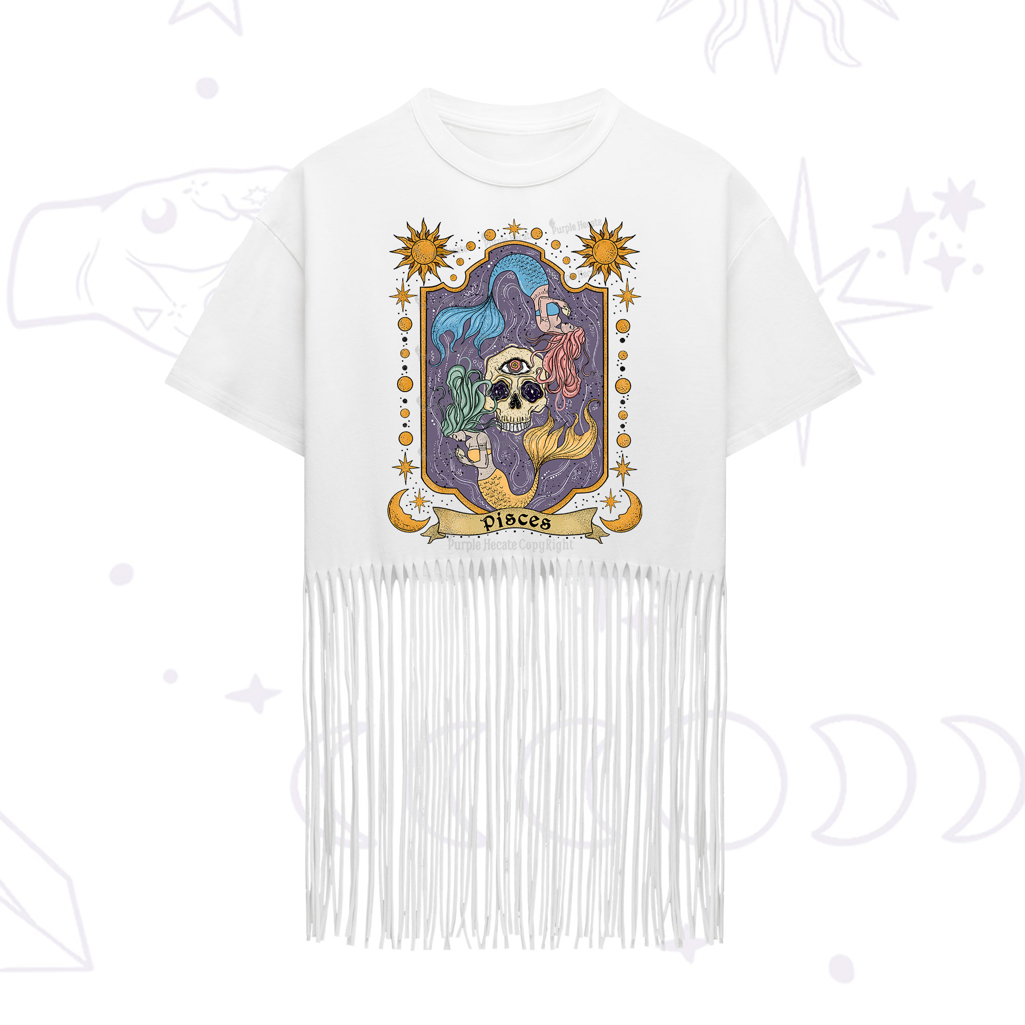 Purplehecate Pisces Zodiac Fringe Hem T-Shirt