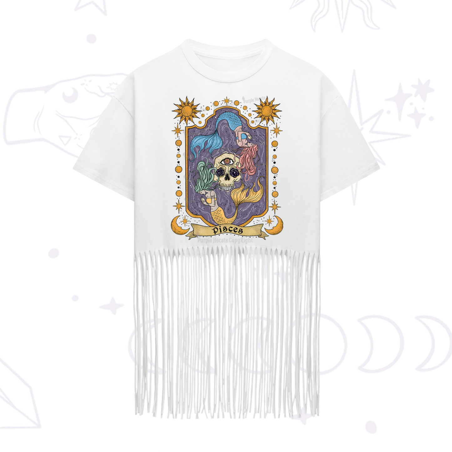 Purplehecate Pisces Zodiac Fringe Hem T-Shirt