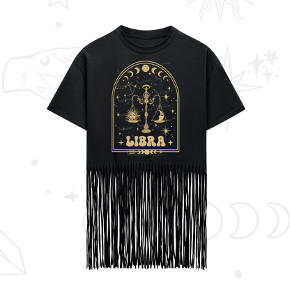 Purplehecate Zodiac Libra Under the Stars Fringe Hem T-Shirt