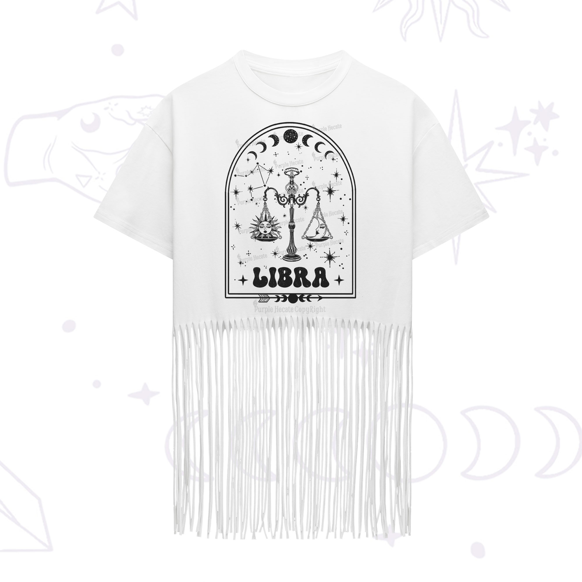 Purplehecate Zodiac Libra Under the Stars Fringe Hem T-Shirt