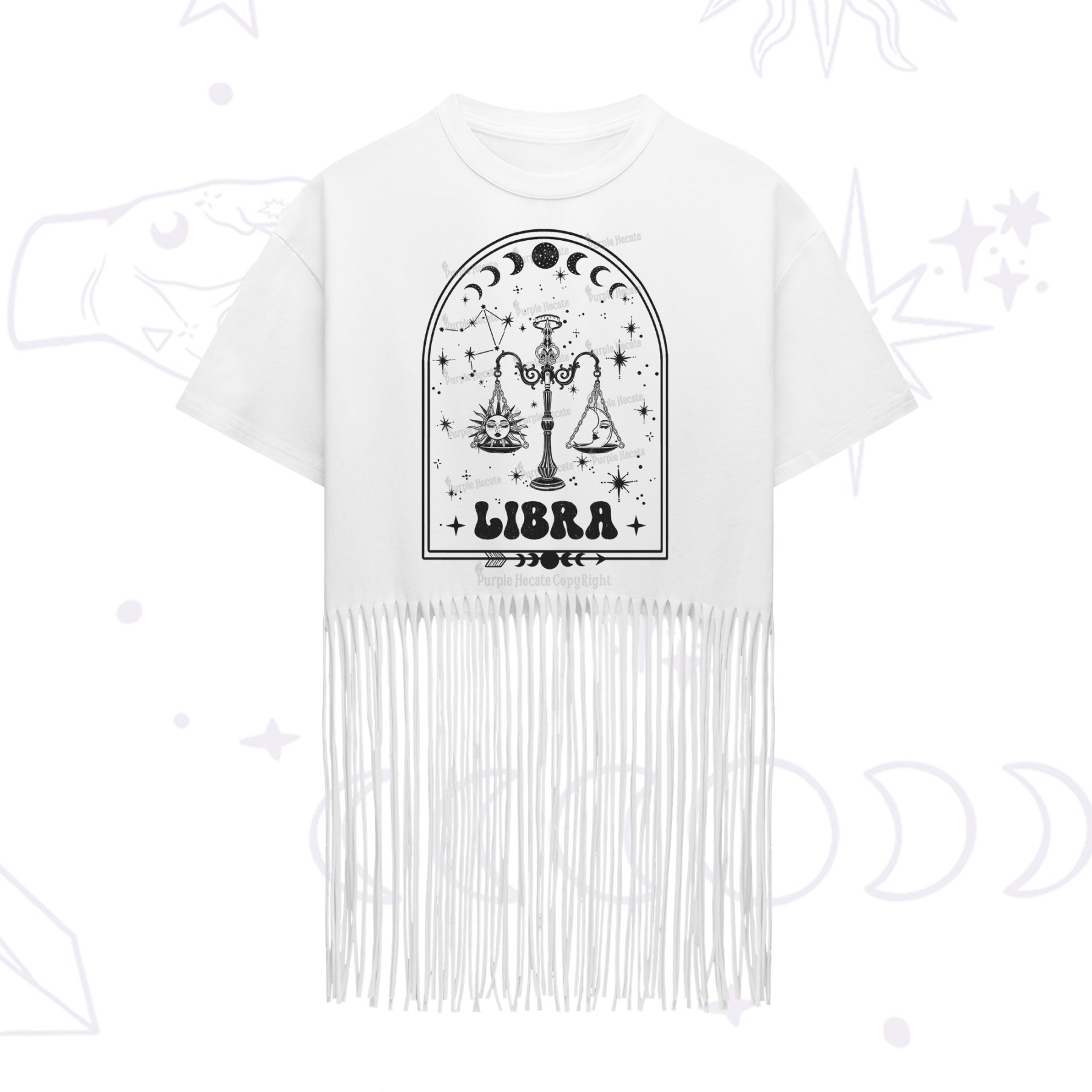 Purplehecate Zodiac Libra Under the Stars Fringe Hem T-Shirt