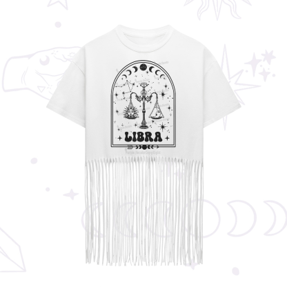 Purplehecate Zodiac Libra Under the Stars Fringe Hem T-Shirt