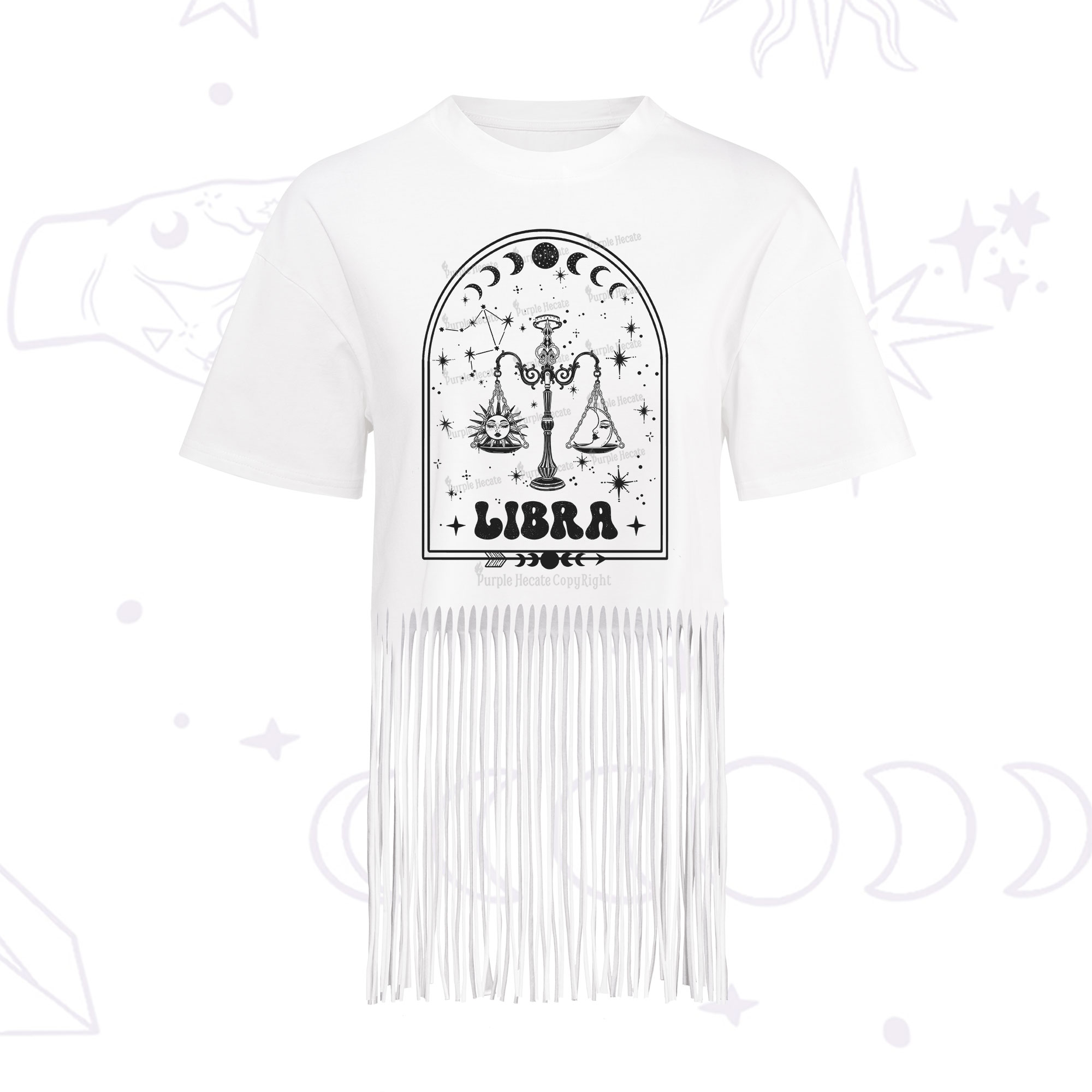 Purplehecate Zodiac Libra Under the Stars Fringe Hem T-Shirt