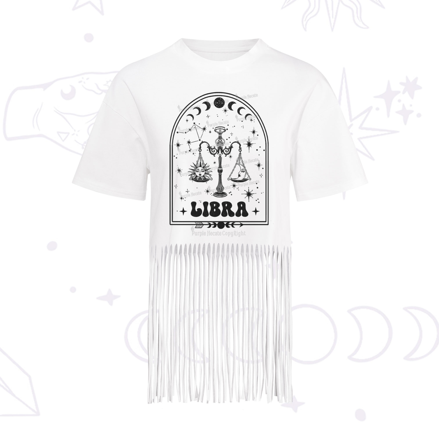 Purplehecate Zodiac Libra Under the Stars Fringe Hem T-Shirt