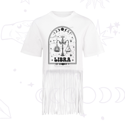 Purplehecate Zodiac Libra Under the Stars Fringe Hem T-Shirt