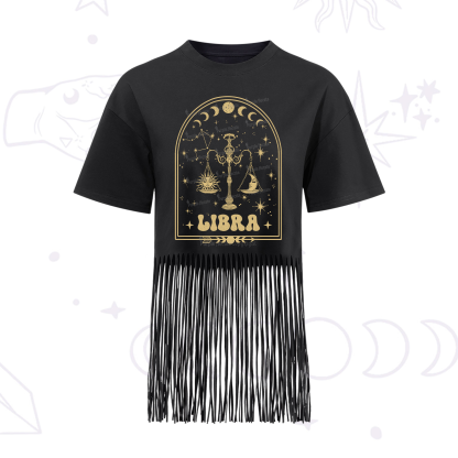 Purplehecate Zodiac Libra Under the Stars Fringe Hem T-Shirt