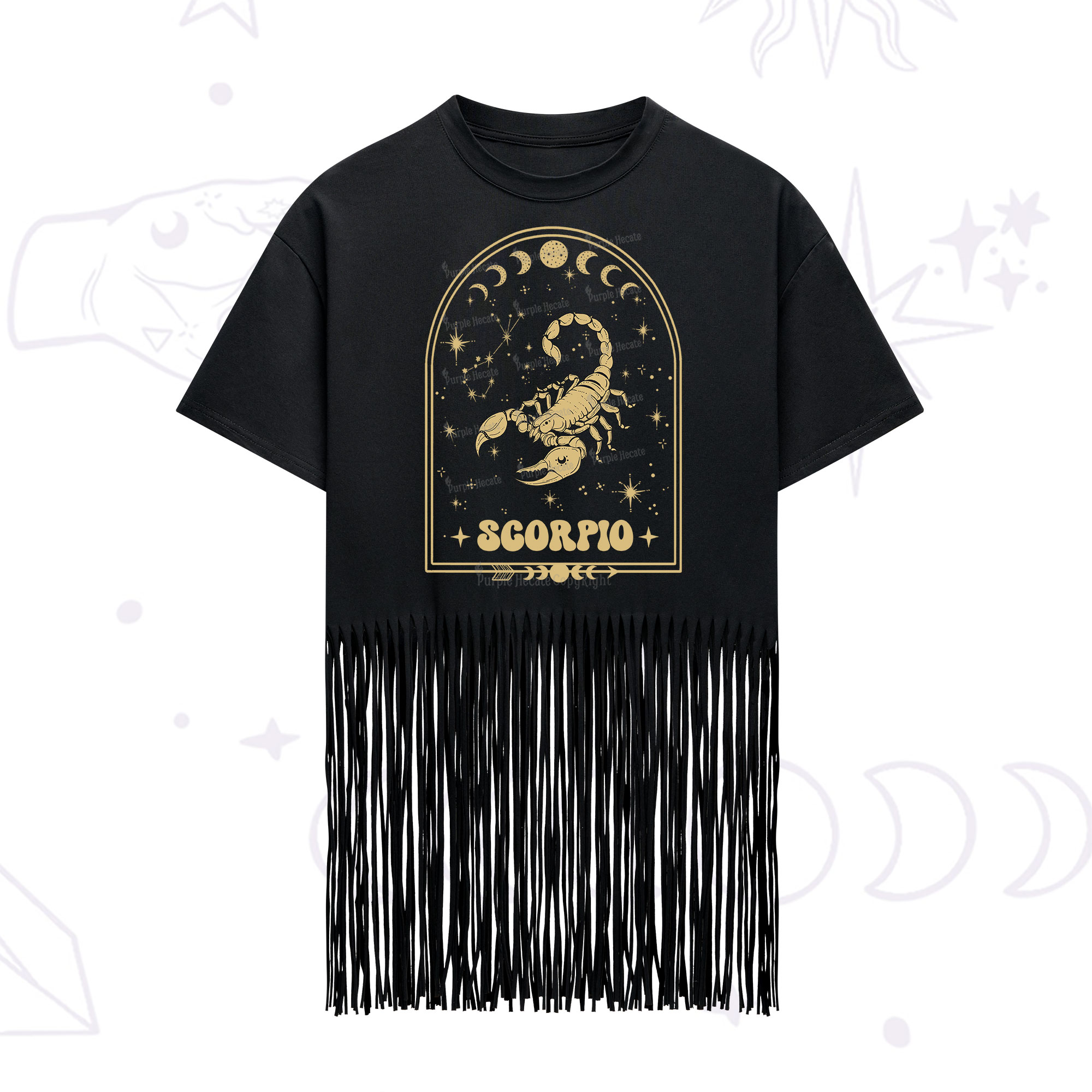 Purplehecate Zodiac Scorpio Under the Stars Fringe Hem T-Shirt
