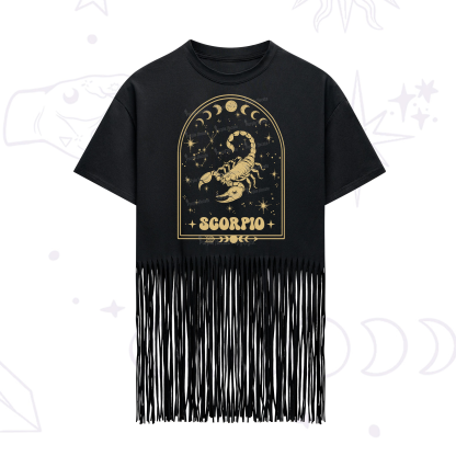 Purplehecate Zodiac Scorpio Under the Stars Fringe Hem T-Shirt